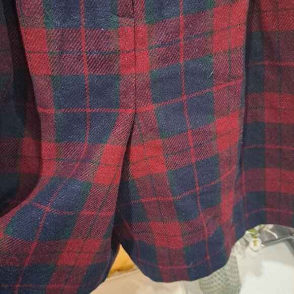 Vtg Sag Harbor Red & Navy Plaid Pleated Wool Blend Shorts Size 14 Lined Womens - Picture 4 of 10
